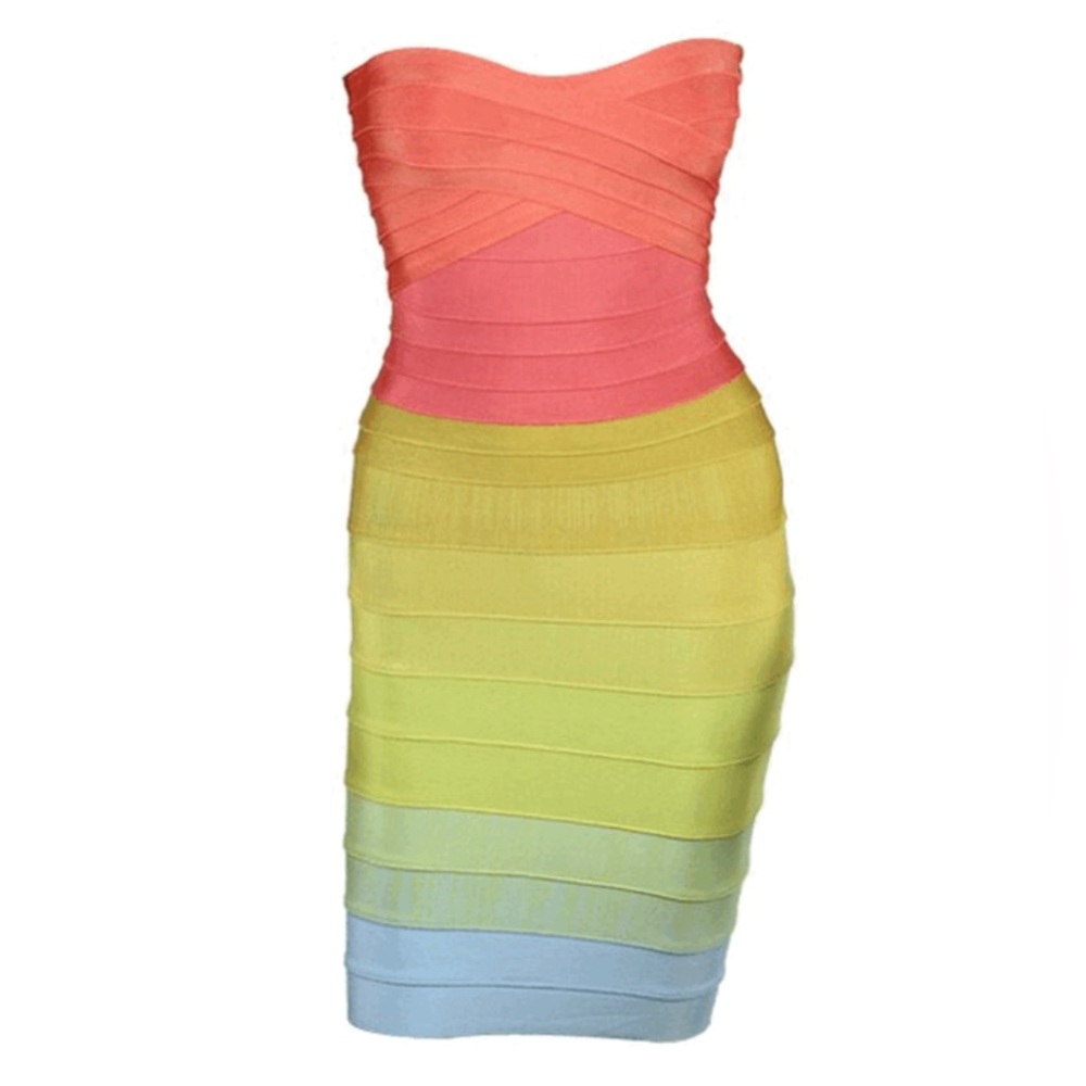Strapless Color Block Bandage Dress- Multicolor XXS NWOT Herve Leger-INSPIRED